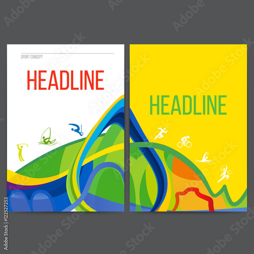 Vector template design strips of colored rings and waves.Concept sport brochure 2016, Web sites,page,leaflet Banners with symbols of sports competitions.