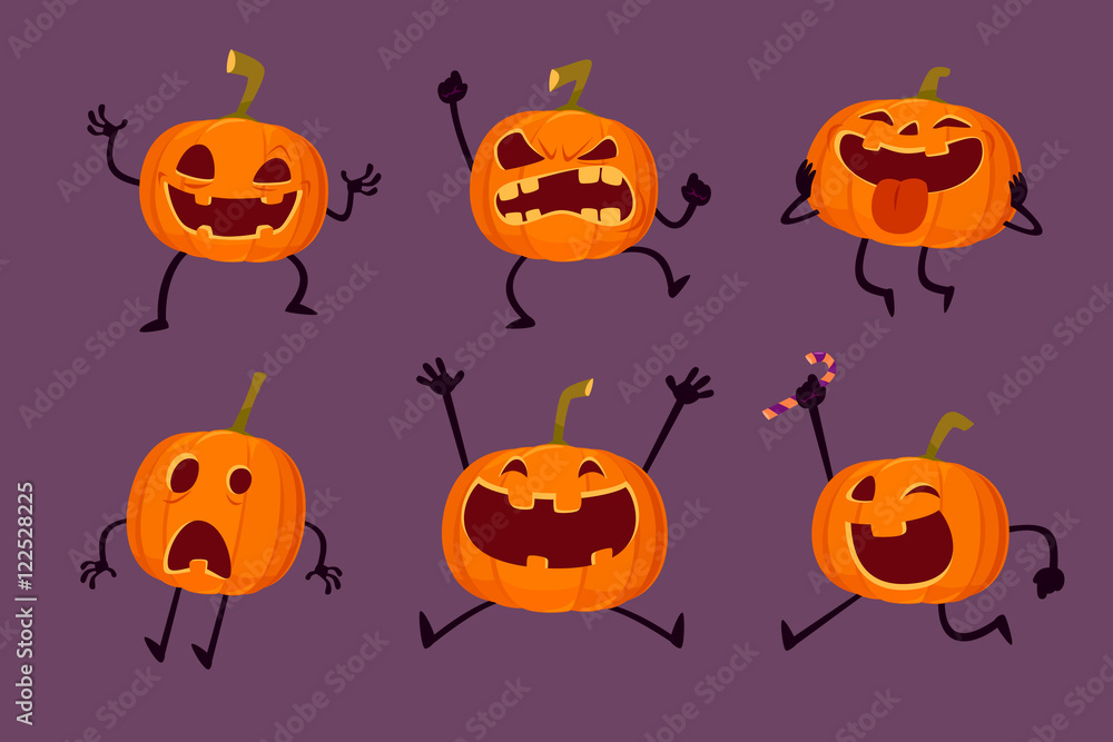Fototapeta premium set of Halloween pumpkins with various expressions