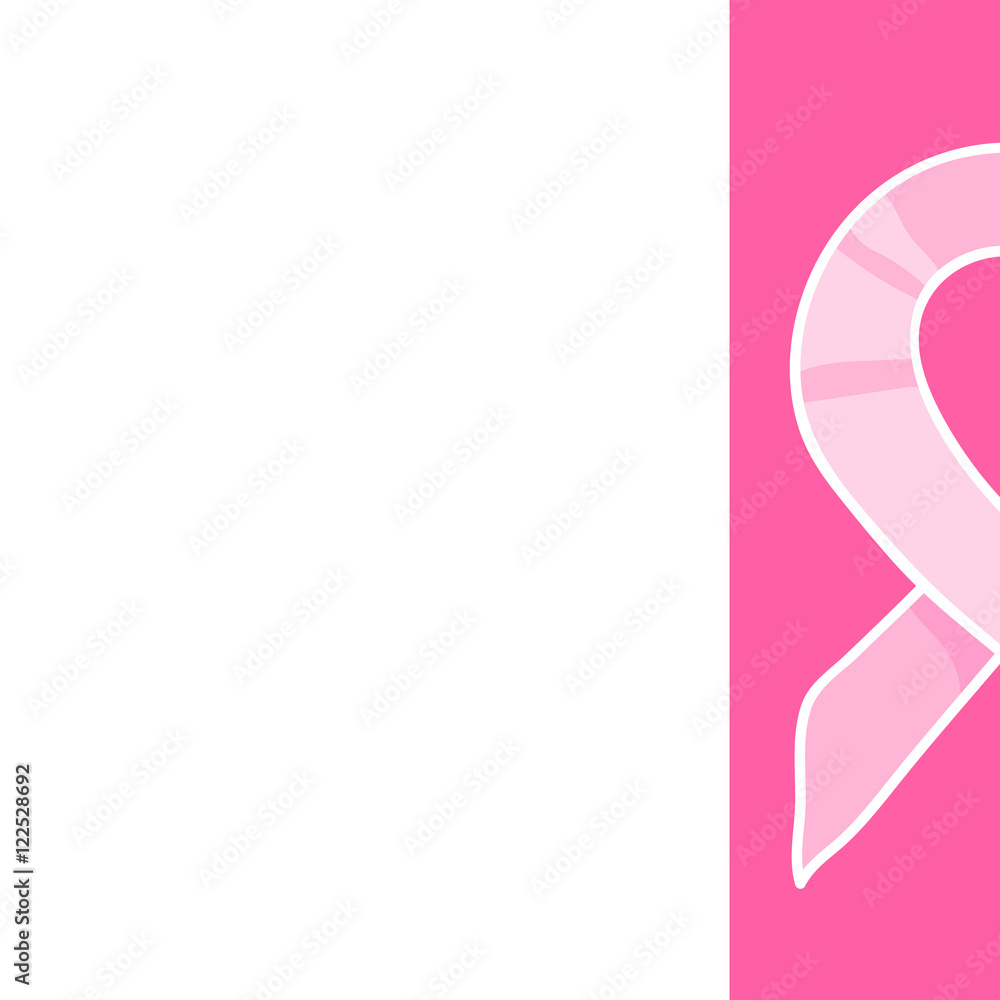 Pink ribbon side vertical border. International symbol of breast cancer awareness. Vector card template with white background. Design element for October, National Breast Cancer Awareness Month