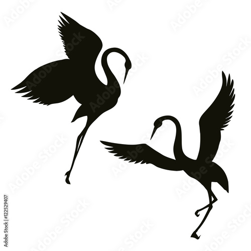 Vector image. Dancing crane