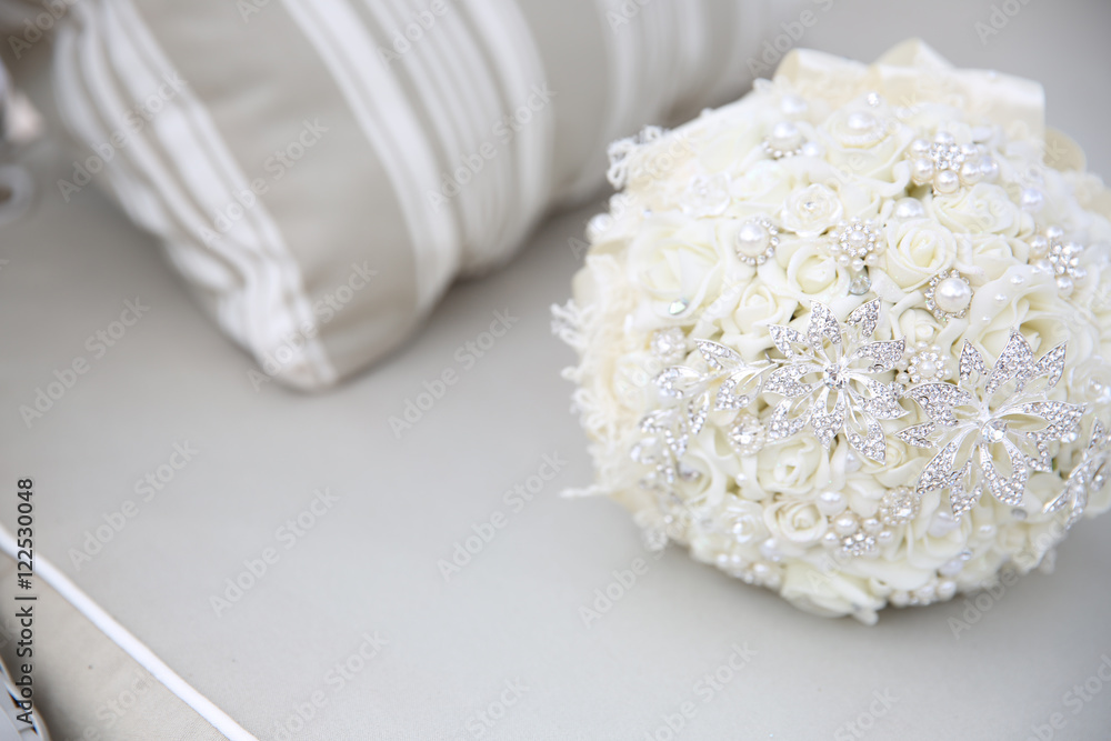close up of wedding bouquet with brooches close up of wedding bouquet with brooches