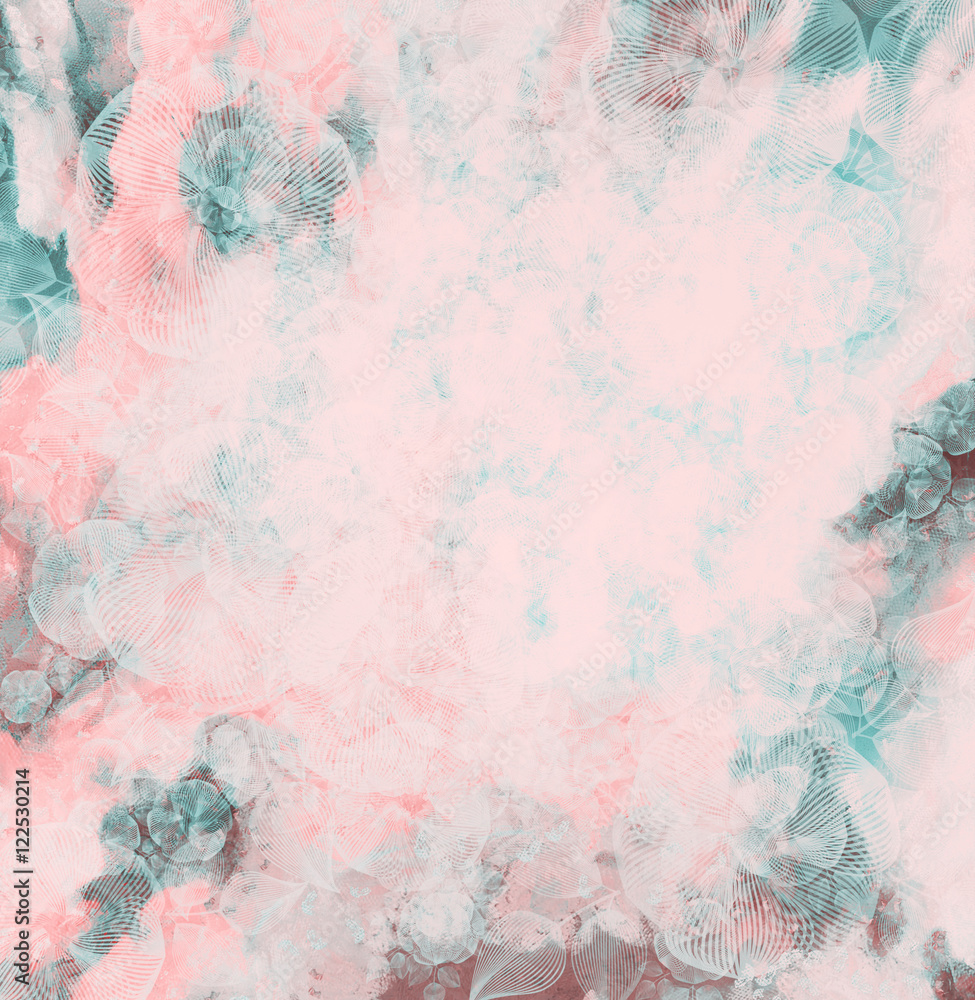 Abstract flower background, coral-turquoise