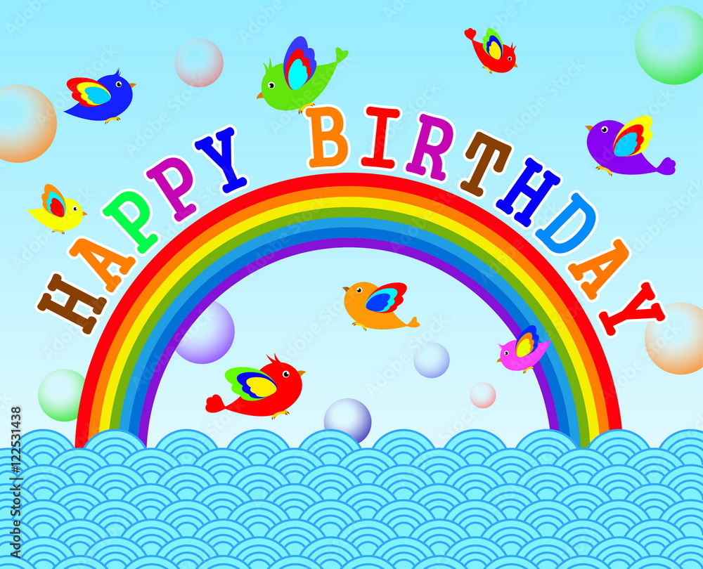 happy birthday colorful rainbow and bird Stock Vector | Adobe Stock