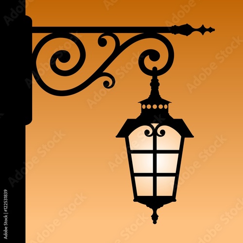 The black silhouette of a retro lantern. Vector illustration.
