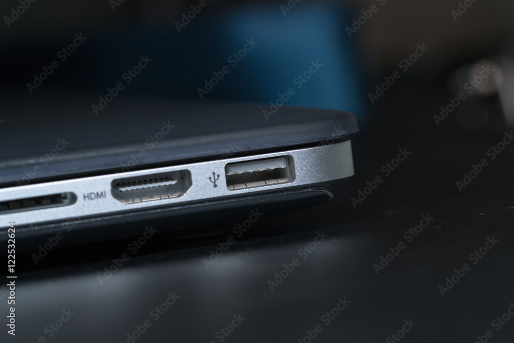 closeup detail of laptops ports
closeup detail of laptops ports