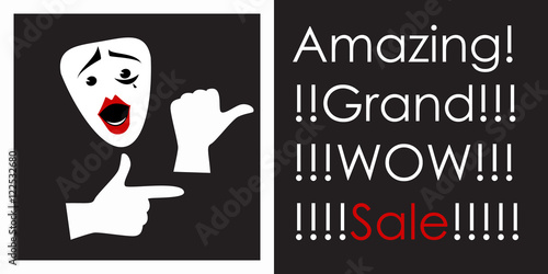 Mime points to the discount. Advertising poster. Vector