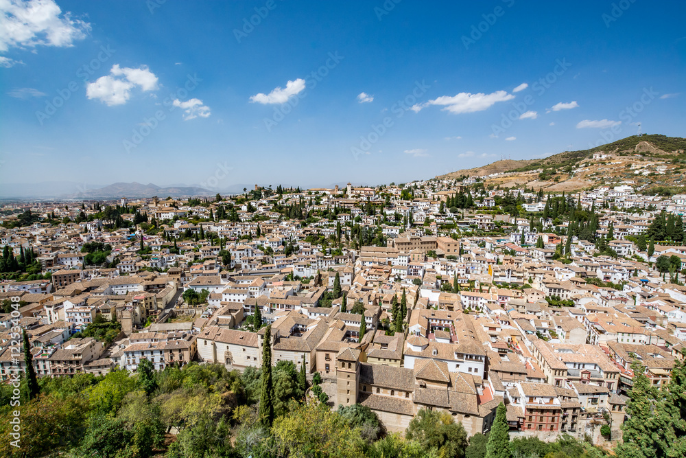 Panoramic view of the Albaycin (Albaicin, Albayzín, Albaicín), an old Muslim district in Granada, Spain