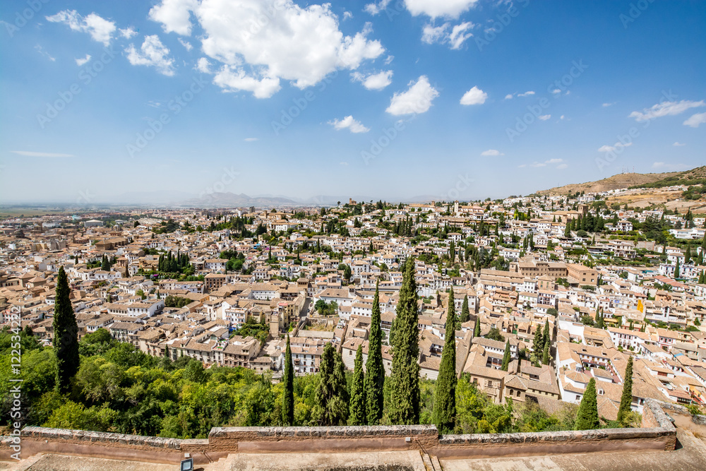 Panoramic view of the Albaycin (Albaicin, Albayzín, Albaicín), an old Muslim district in Granada, Spain