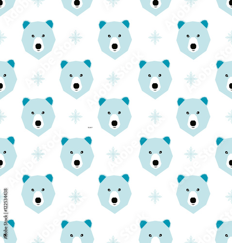 Seamless polar bear and geometric winter christmas pattern in ice blue background