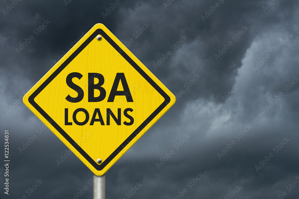 SBA Loans yellow warning highway road sign SBA Loans yellow warning highway road sign