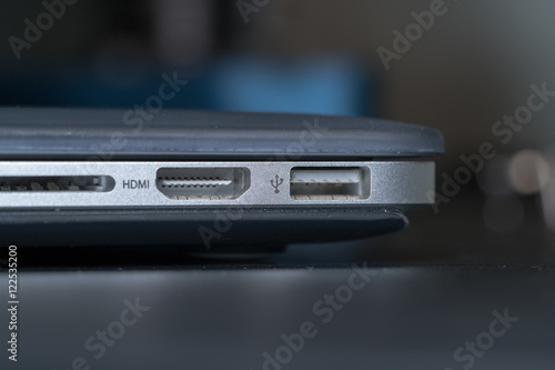 closeup detail of laptops ports 