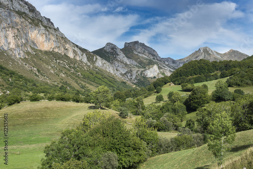 Hay meadows in Valle del Lago, one of fifteen parishes in Somiedo, a municipality located in the central area of the Cantabrian Mountains, Principality of Asturias, Spain