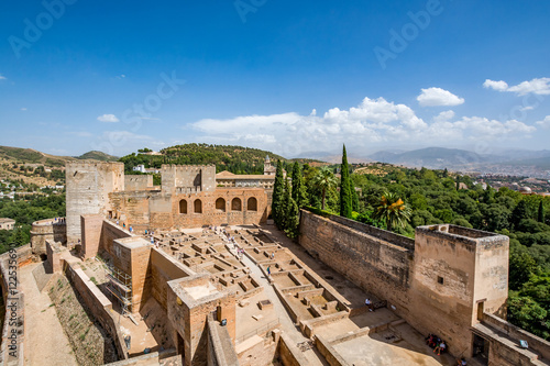 View of the Alcazaba of Alhambra in Granada on a beautiful day, Spain