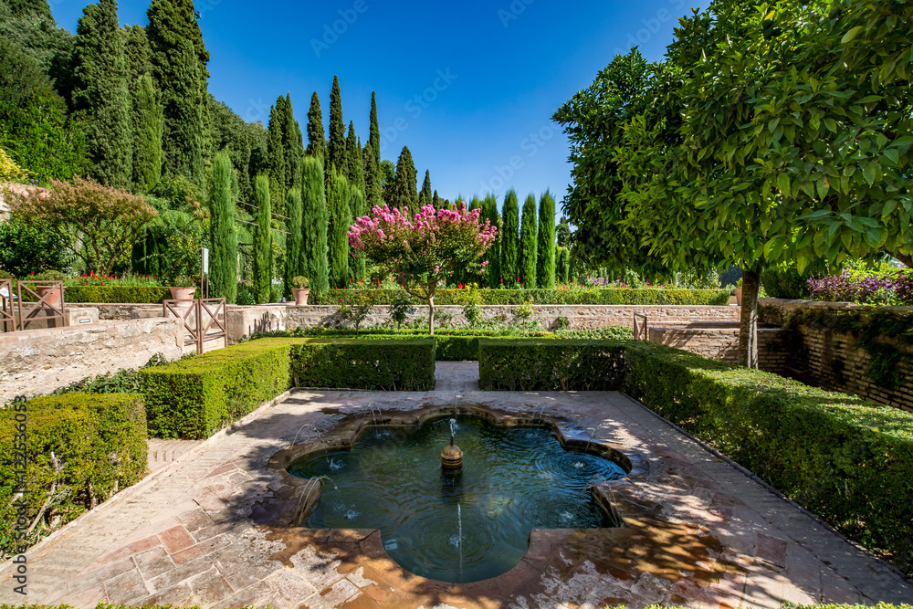 View of the Generalife gardens in Alhambra, Spain