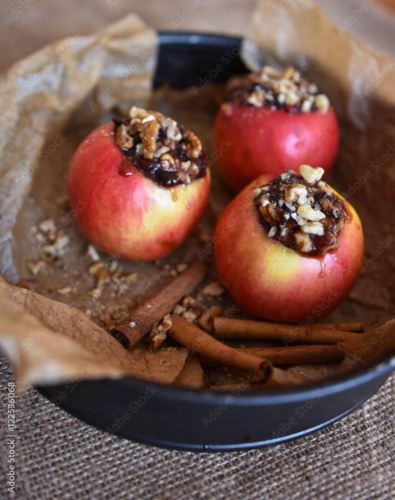 Red apples stuffed with jam