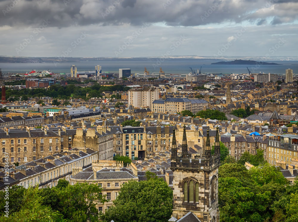 Aerial view over the Leith district of Edinburgh