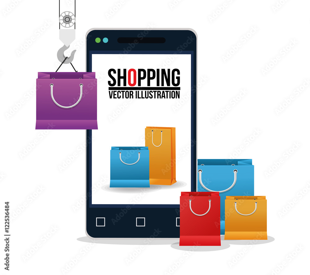Smartphone and shopping bag icon. Shopping commerce market theme. Isolated and colorful design. Vector illustration Smartphone and shopping bag icon. Shopping commerce market theme. Isolated and colorful design. Vector illustration