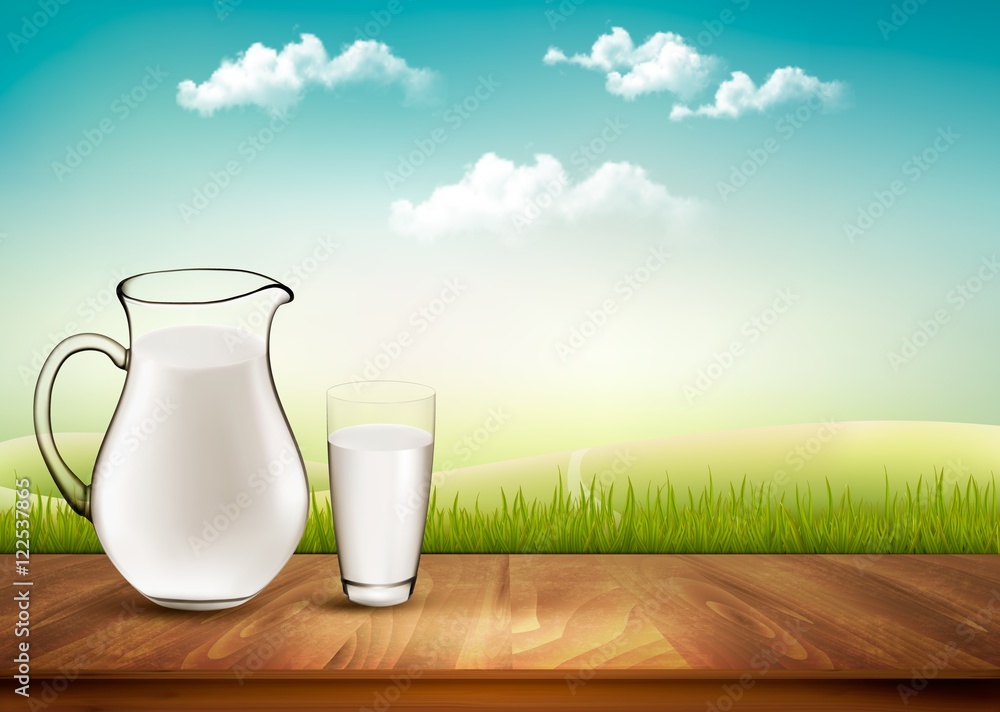 Vector Design Background With Milk In Jug And Glass. Vector Design Background With Milk In Jug And Glass.