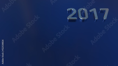 Small silver 2017 digits on a blue background from perspective view. 3D Render.