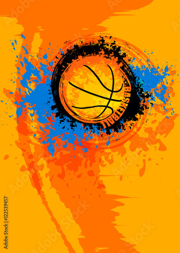 Design vertical template for basketball. Grunge ball. Abstract background for the game of the tournament. Sports poster for college banner. Bright spots and splashes. © SportArtGame