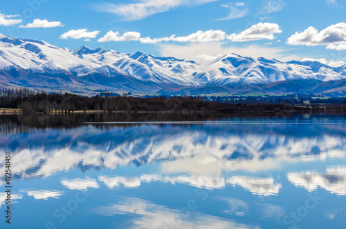 Reflection of snowy mountains near Fairlie, New Zealand © kovgabor79