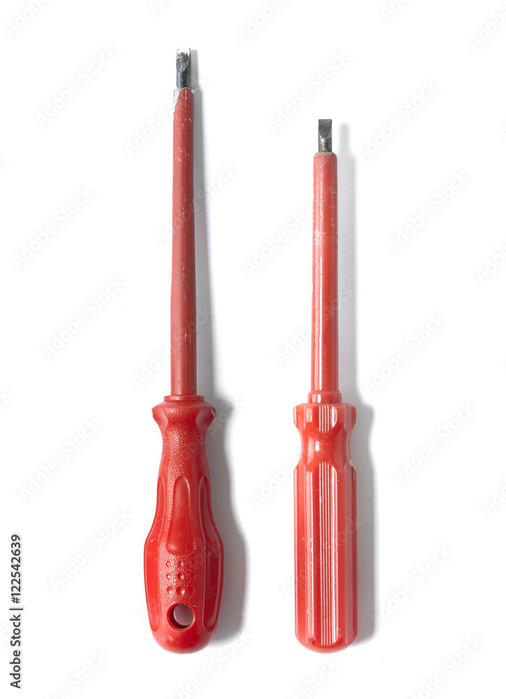 Assorted red screwdrivers isolated on a white background Assorted red screwdrivers isolated on a white background