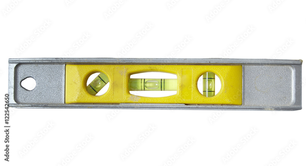 A silver spirit level isolated on a white background A silver spirit level isolated on a white background