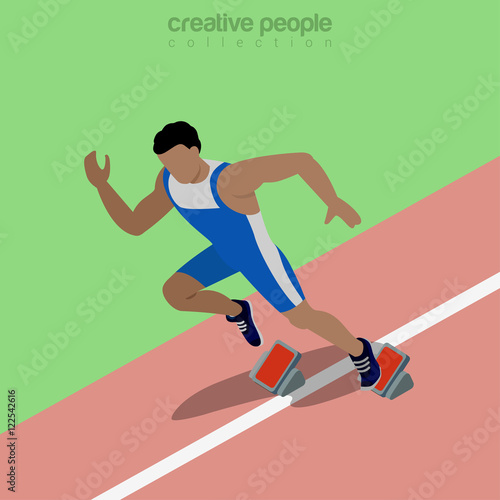 Flat isometric male runner vector illustration Sportsman 3d