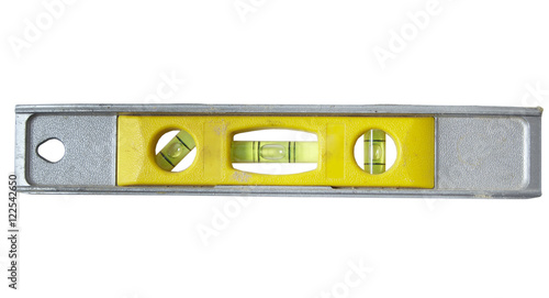 A silver spirit level isolated on a white background photo