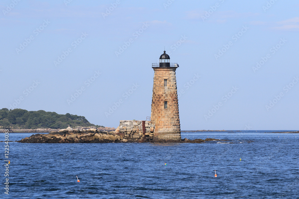 Whaleback lighthouse of he coast of Portsmouth Maine