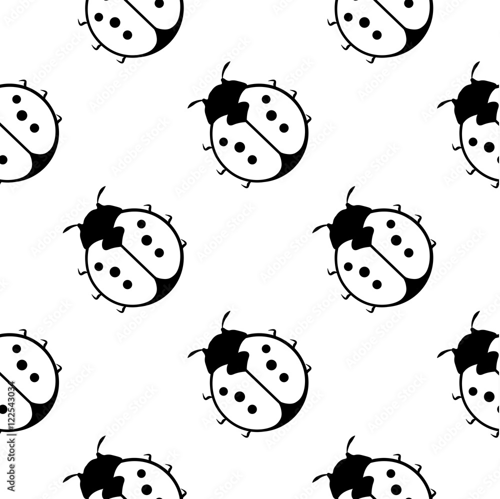 Fototapeta premium White black ladybugs on white background seamless pattern