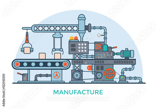 Linear Flat manufacture conveyor machine product process vector