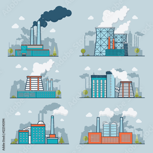 Linear Flat Ecology heavy industry nature pollution plant vector