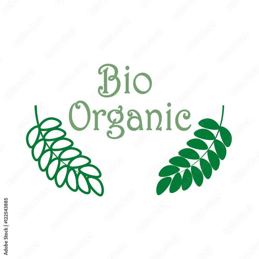 Green natural Bio Organic sign pattern on white background Green natural Bio Organic sign pattern on white background