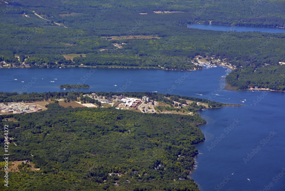 aerial view of the town of Penetanguishene located at the Georgian Bay, Ontario Canada ; Central North Correctional Centre area 