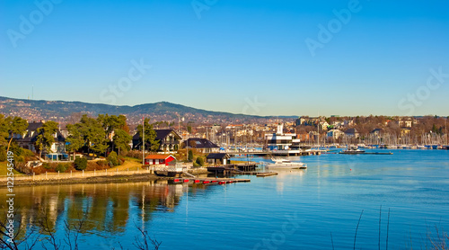 Peninsula Bygdoy in Oslo. Norway. Houses and yachts