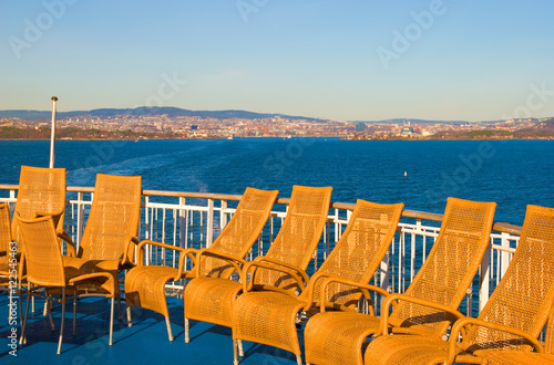 Wicker chairs on the ferry