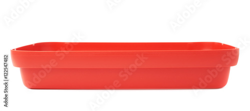 Red plastic food container isolated over the white background