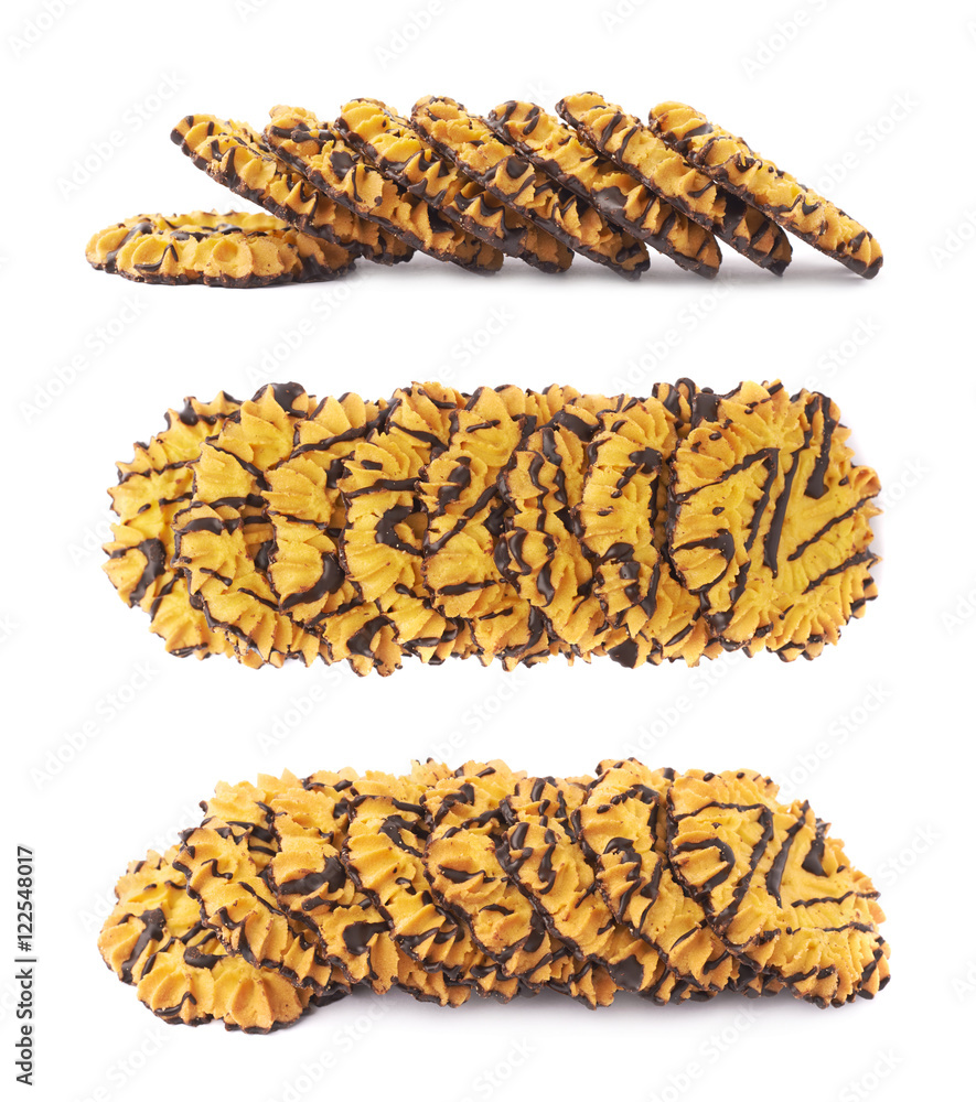 Line of cookies isolated over the white background Line of cookies isolated over the white background