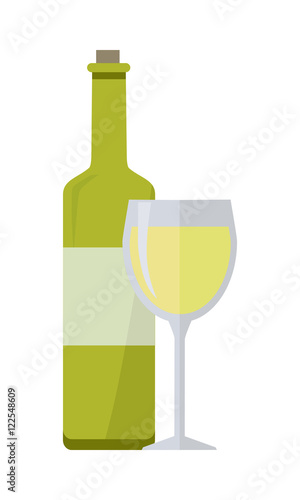 Bottle of White Wine and Glass Isolated
