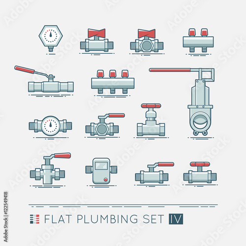 Flat plumbing icon set
