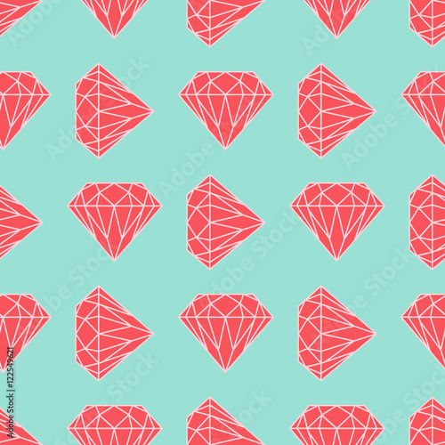 Vector seamless diamond or crystal pattern in red and blue colors. Colorful and simple flat design for wrapping, textile, fabric, craft paper, website, postcard, invitation card, wallpaper, sticker