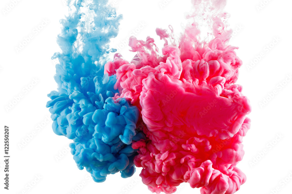 Obraz premium Color ink paint in water, photographed motion, isolated on white.