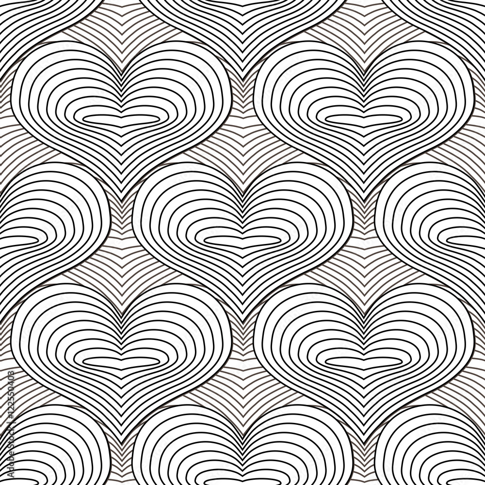 Obraz premium Stiped black and brown hearts geometric seamless pattern on white background