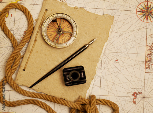 Vintage compass and journal