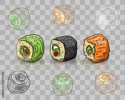 Vector sushi set on transparent background