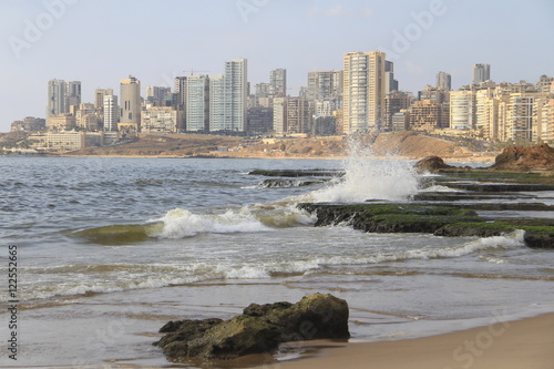 view from the sea on the coast of Beirut