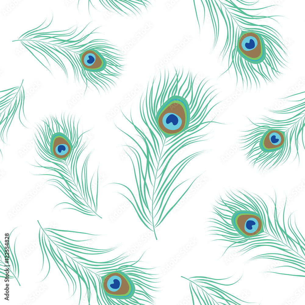 Obraz premium Peacock feather seamless pattern. Vector illustration