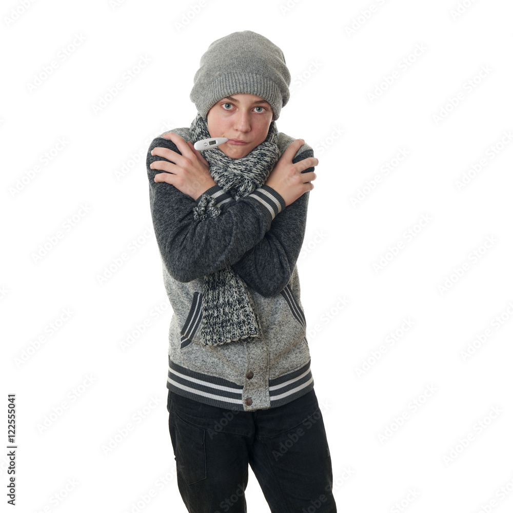 Cute teenager boy in gray sweater over white isolated background Cute teenager boy in gray sweater over white isolated background