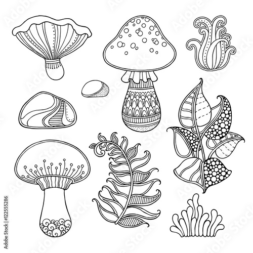 Nature elements vector set in doodle style